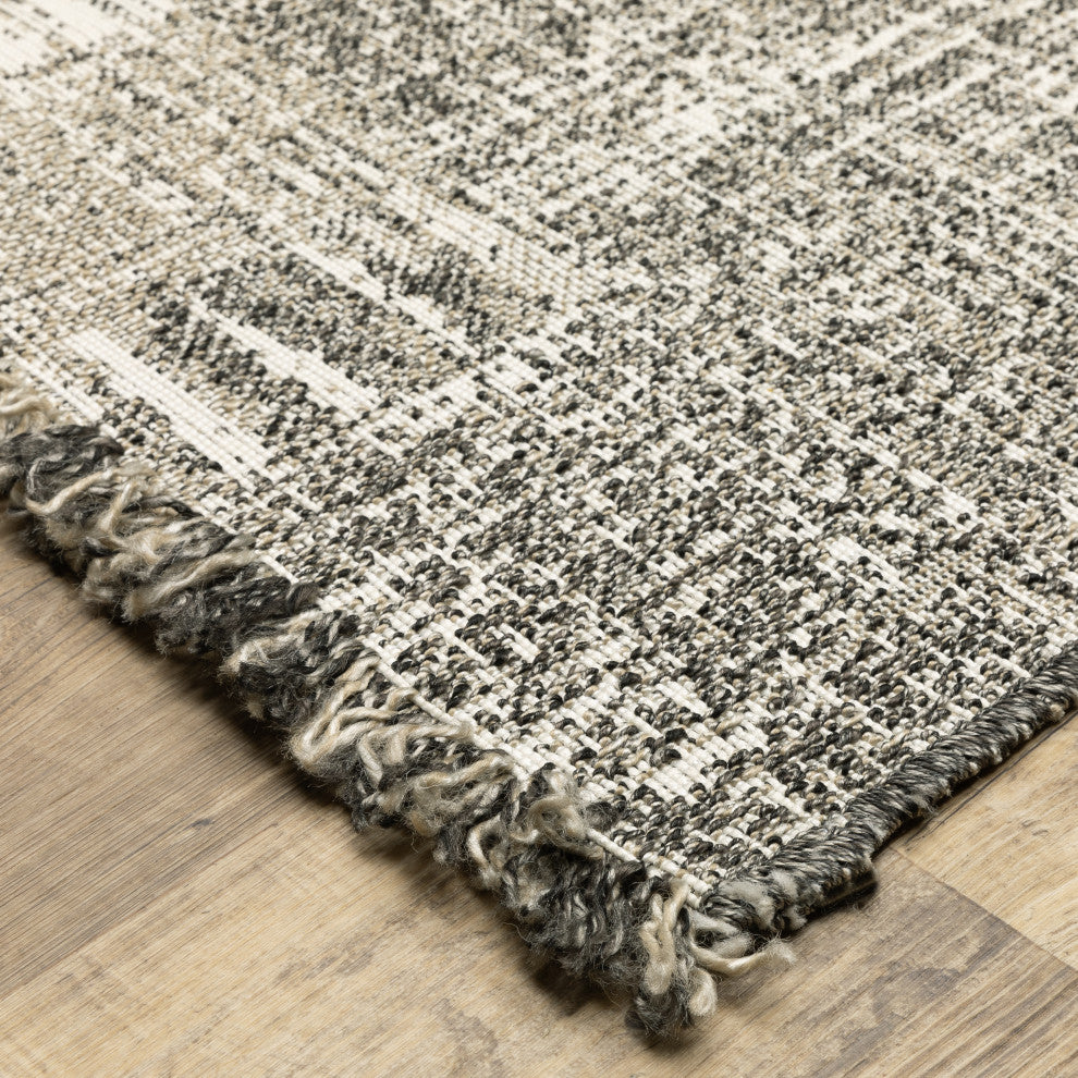 Genoa Textured Beige/ Black Flatwoven Indoor-Outdoor Area Rug 9'10" x 12'10"