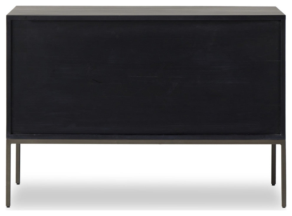 Trey Modular Wide Filing Cabinet Black Wash Poplar, Natural Iron, Toffee Leather