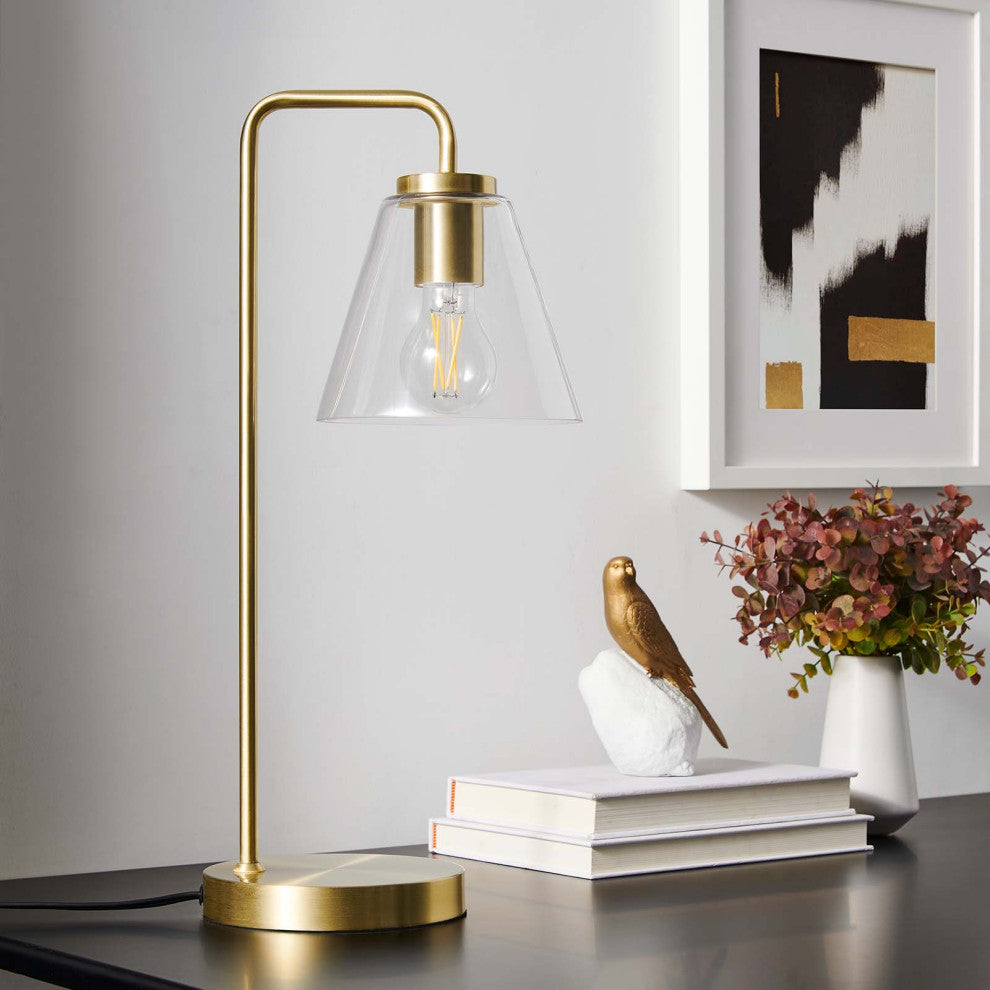 Element Glass Table Lamp, Satin Brass