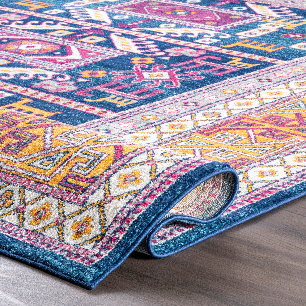 Nuloom Tecumseh Tribal Tale Triptych Area Rug, Navy 5'Square