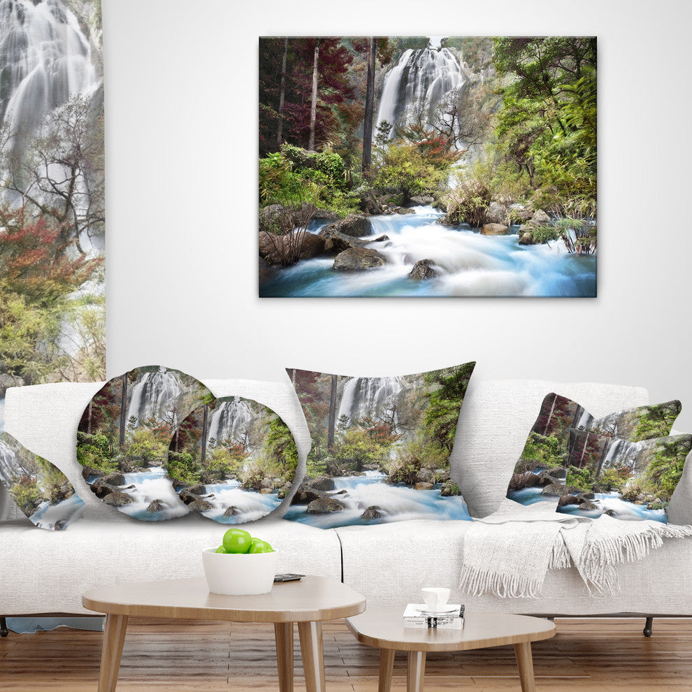 Blue Klonglan Waterfall Photography Throw Pillow, 16"x16"