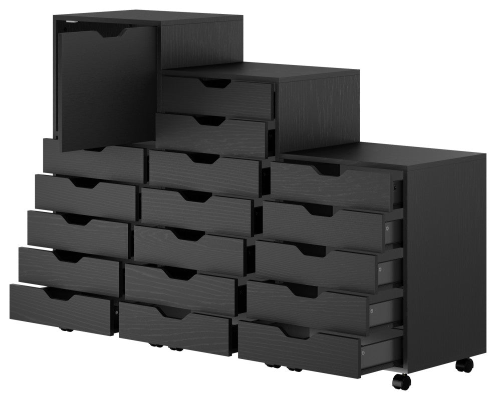Halifax 3-Pc Multi-Drawer Storage Cabinet Set, Black