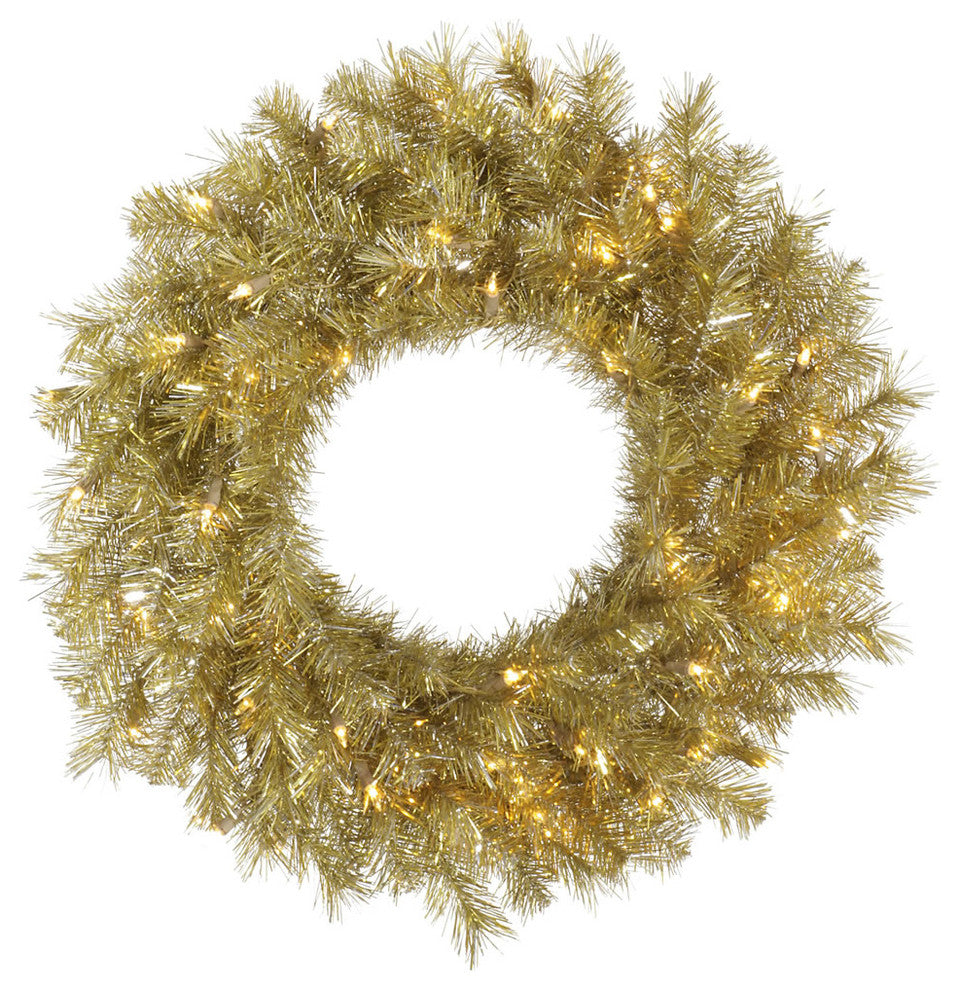 Vickerman Gold/Silver Tinsel Wreath, 50 Warm White LED, 24"