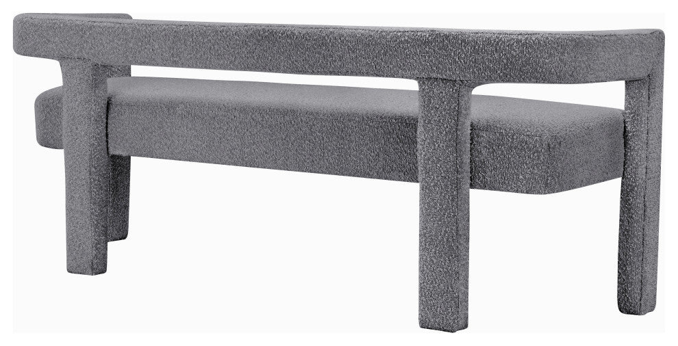 Athena Boucle Fabric Upholstered Bench, Grey, Boucle Fabric