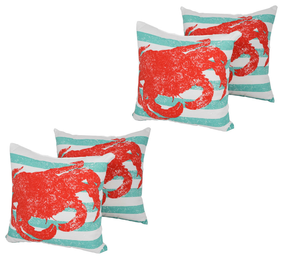 Spun Polyester 17" Outdoor Throw Pillows, Set of 4, Striped Crab