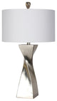 Silver Leaf Polyresin Table Lamp, White Shade