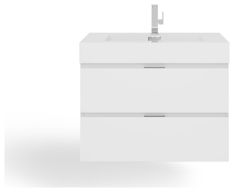 Boutique Bath Vanity, High Gloss White, 30", Single Sink, Wall Mount