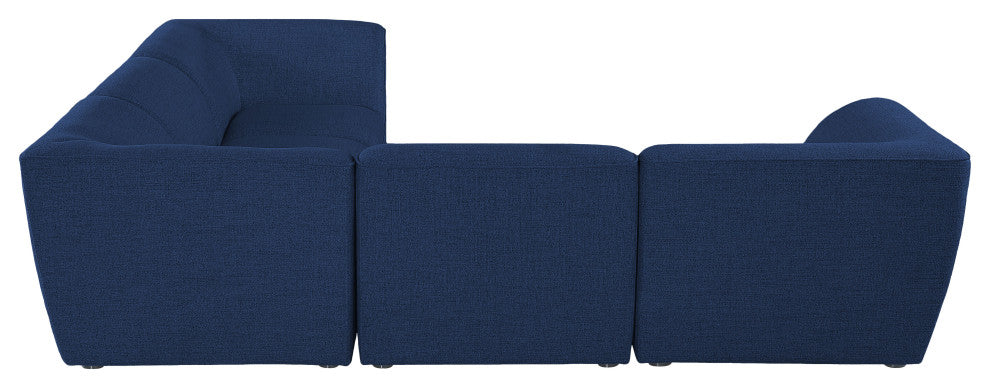 Miramar Linen Textured Fabric  5-Piece Modular L-Shaped Sectional, Navy