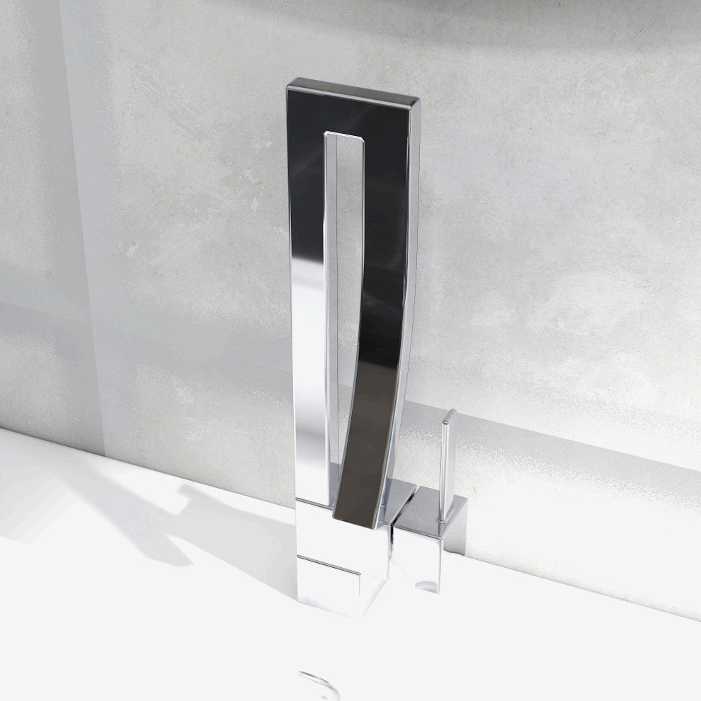 Single Handle Single Hole Bathroom Sink Faucet with Waterfall Spout, Chrome