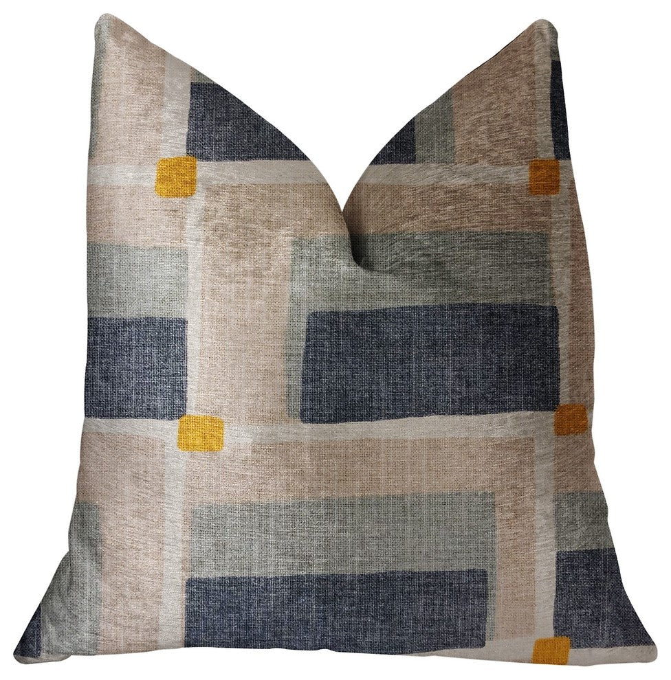 Bay Window Blue and Beige Luxury Throw Pillow, 16"x16"