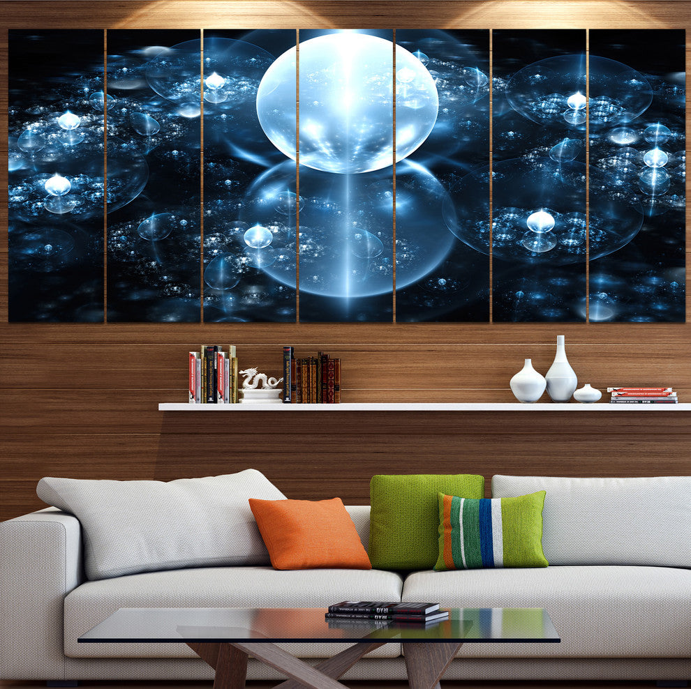 Blue Water Drops on Mirror, Abstract Wall Art Canvas, 83"x32", 7 Panels