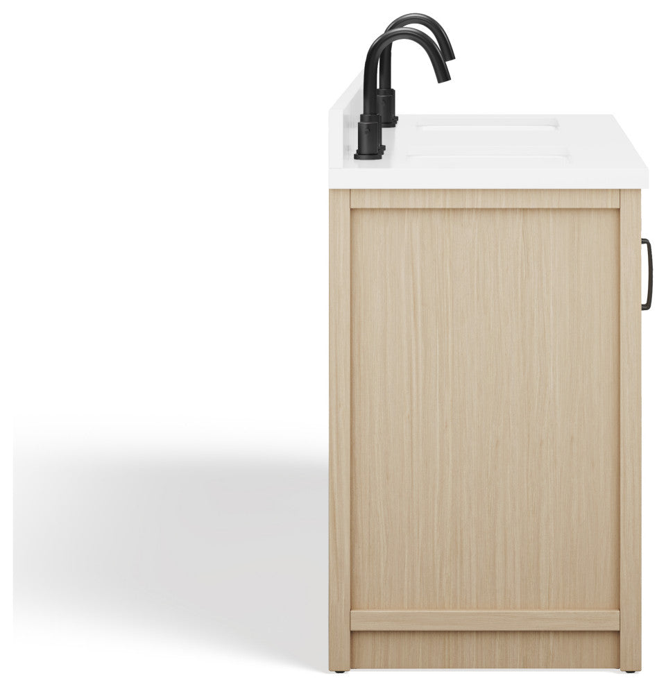 The Asher Bathroom Vanity, Oak, 55", Double Sink, Freestanding