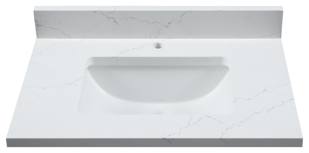 Chantilly White Quartz Top With Mounted White Rectangular Ceramic Basin, 25"