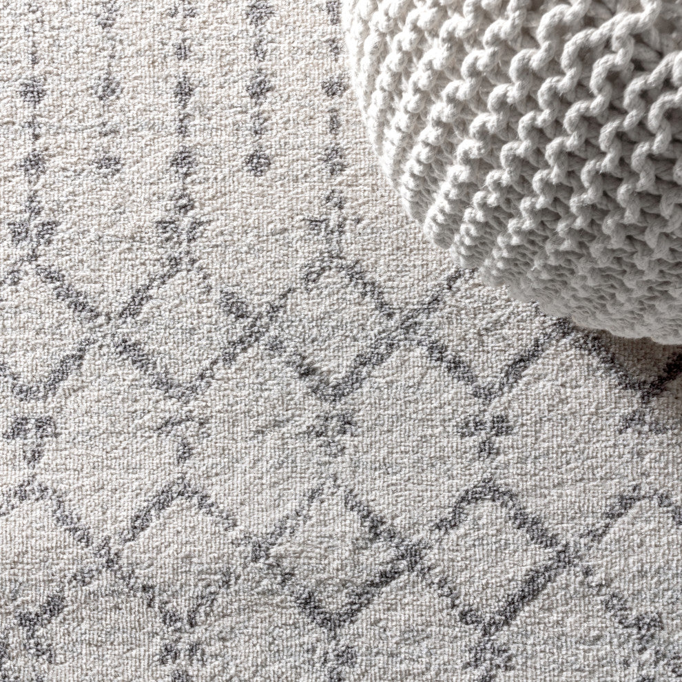 Moroccan HYPE Boho Vintage Diamond Runner Rug, Cream/Gray, 4' Square