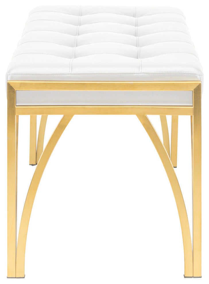 Eiffle Occasional Bench by Nuevo, Brushed Gold Stainless Steel Frame/White
