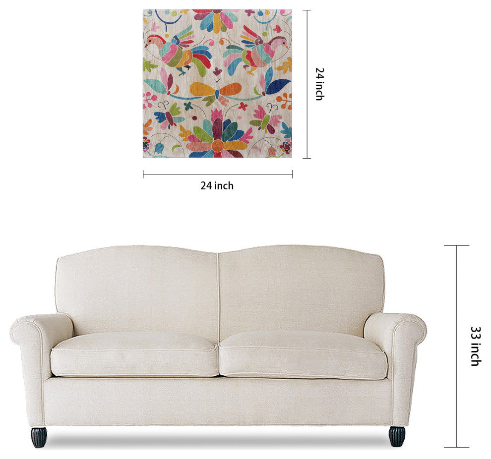 Folklorica Abstract Flower Wall Art Giclee Printed on Hand Finished Ash Wood