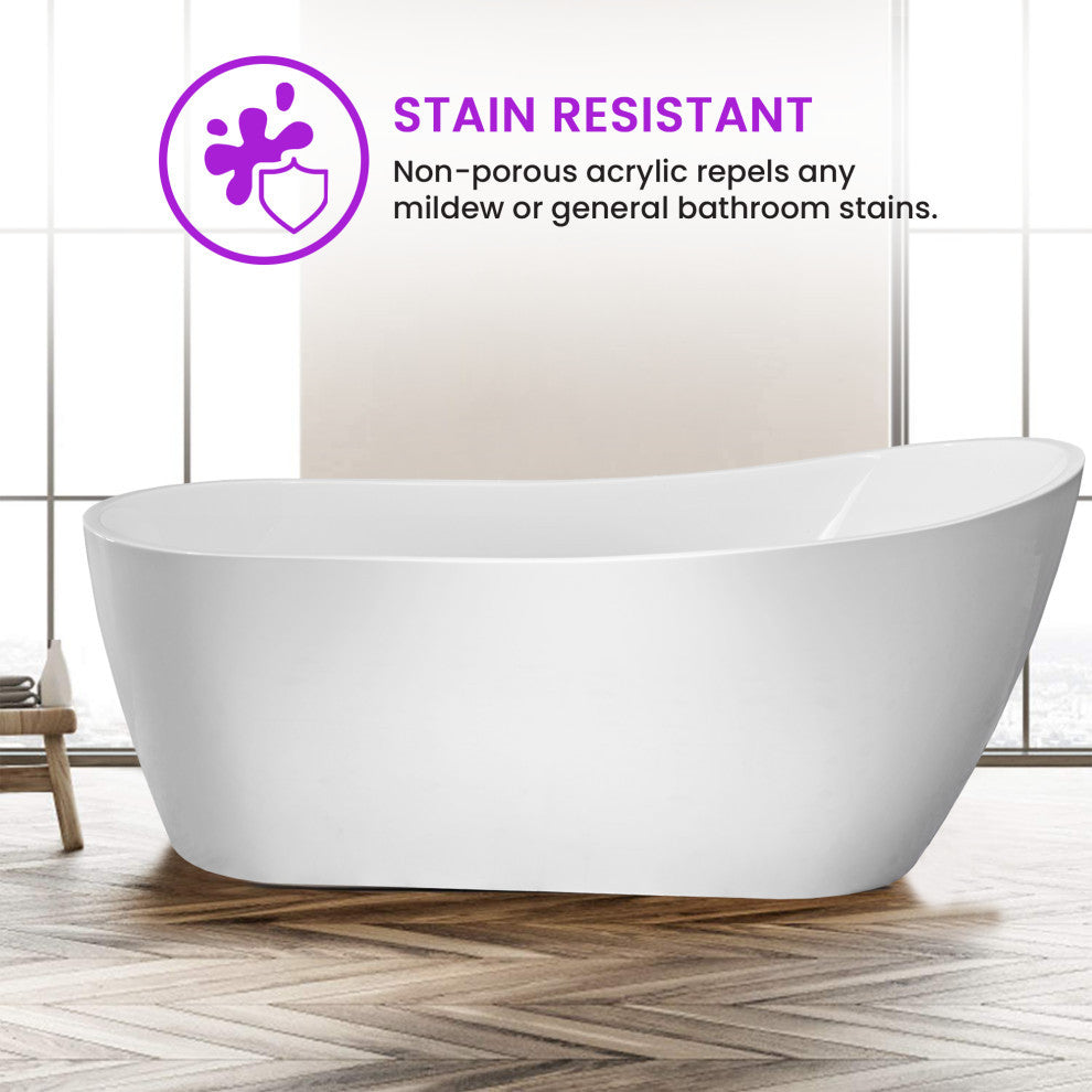 Vanity Art Freestanding Acrylic Soaking Bathtub, 67"