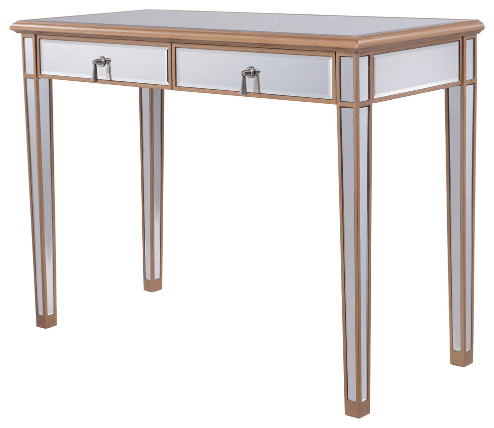 2 Drawers Dressing Table 42" X 18" X 31" In Gold Paint
