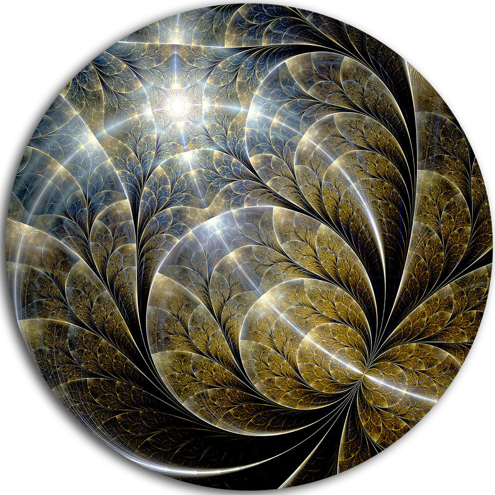 Symmetrical Gold Fractal Flower With Lighting, Disc Metal Wall Art, 36"