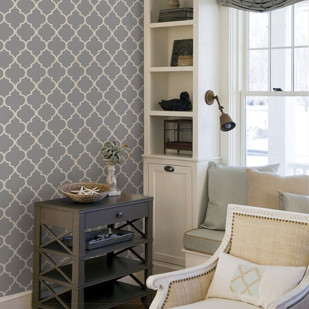 Moroccan Peel and Stick Vinyl Wallpaper, Cool Dark Gray, 24"x108"