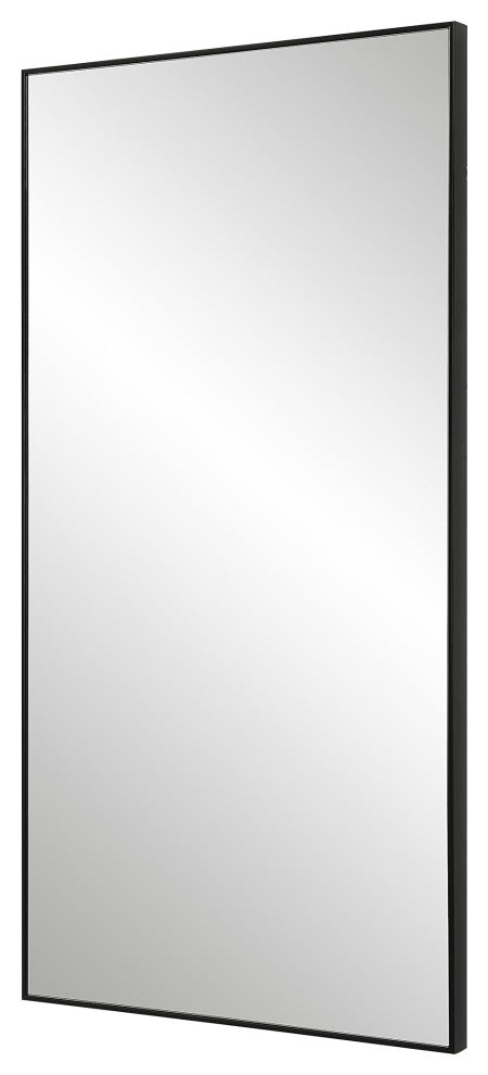 Benzara BM277041 40" Wood Wall Mirror, Rectangular Thin Frame, Black