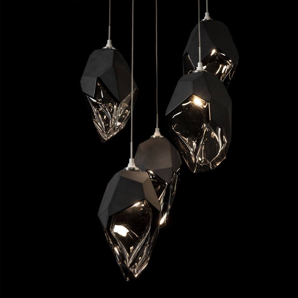 Chrysalis 5-Light Large Crystal Pendant White Finish- Long, Black Crystal