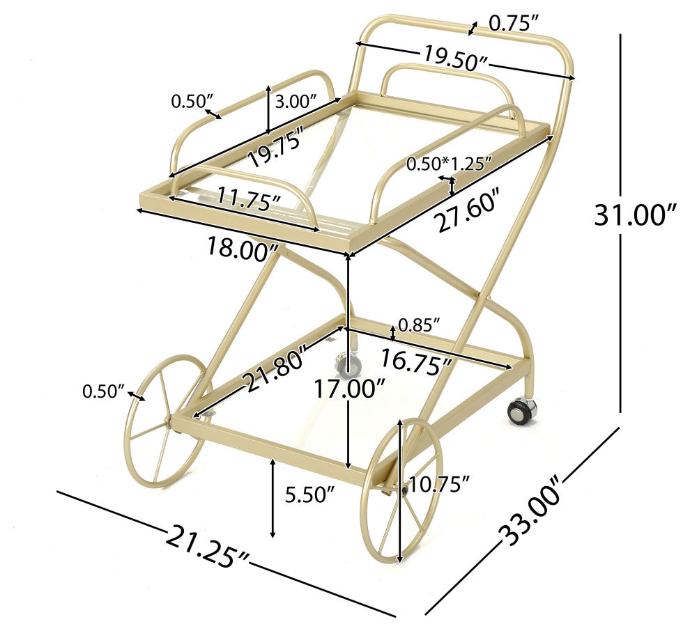 GDF Studio Patty Traditional Iron and Glass Bar Cart, Gold
