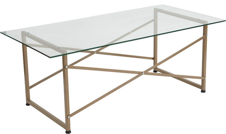 Mar Vista Collection Glass Coffee Table with Matte Gold Frame