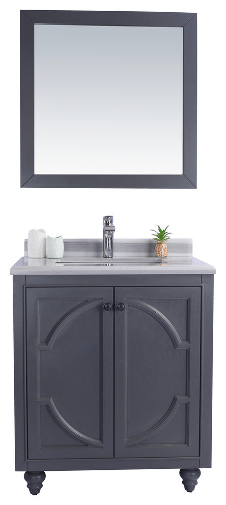 Odyssey, 30" Maple Gray Cabinet With White Stripes Marble Countertop