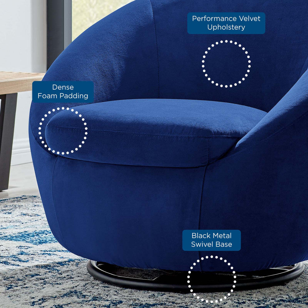 Armchair Swivel Accent Chair, Black Blue Navy, Velvet, Modern, Cafe Hospitality
