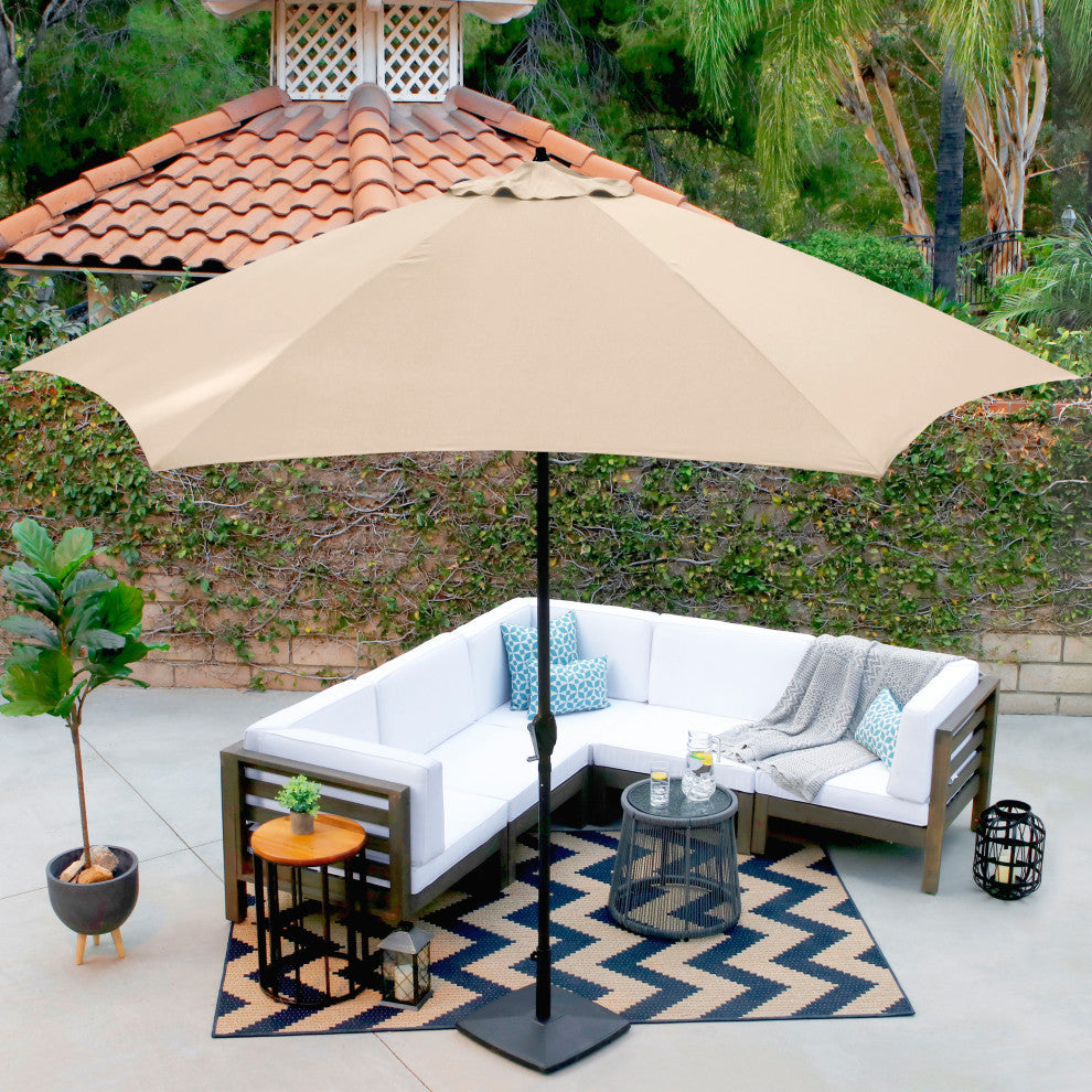 Astella 11' Round Table Patio Umbrella, Auto Crank Lift, Polyester, Beige