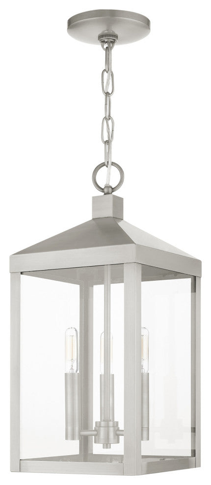 Livex Lighting Nyack 3 Light Brushed Nickel Medium Outdoor Pendant Lantern