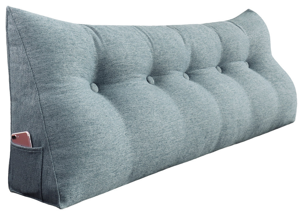 Bed Rest Reading Wedge Pillow for Headboard Daybed Dorm Light Gray Linen Blend, 59x20x8