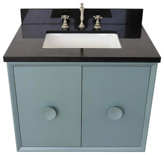 31" Single Wall Mount Vanity, Aqua Blue Finish With Black Galaxy Top