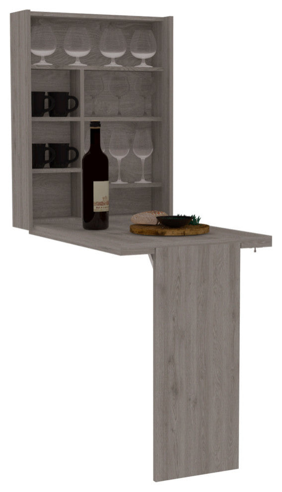 Dalton Foldable Floating Desk with 7 Shelf Divisions, Light Gray