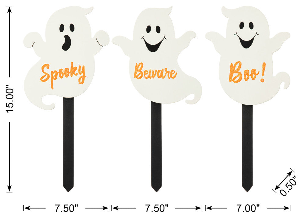 15"H Halloween Wooden Ghost Yard Stake, 3-Piece Set