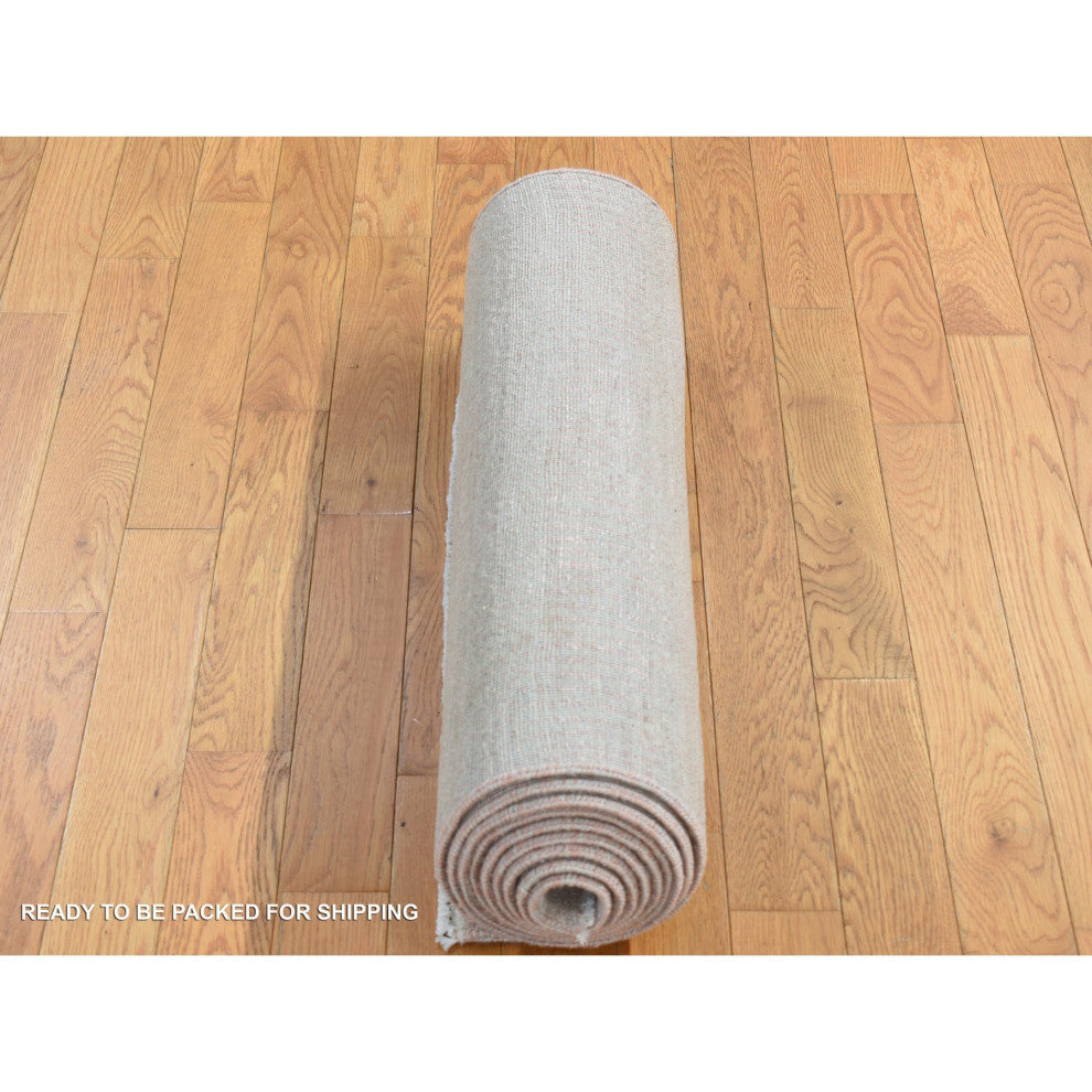 Pink, Grass Design Gabbeh, Wool and Silk, Hand Knotted, Runner Rug, 2'7"x11'3"