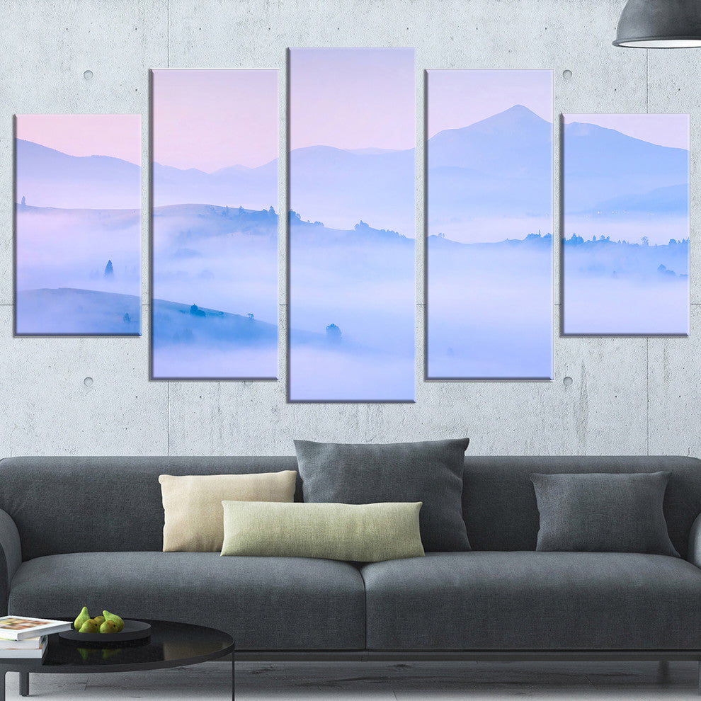 "Silhouettes of Morning Mountains" Landscape Photo Wall Art, 5 Panels, 60"x32"