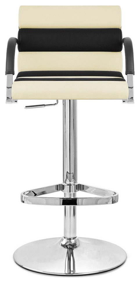 Modern Ego Bar Stool Black/Cream Leatherette Polished Chrome Adjustable Base