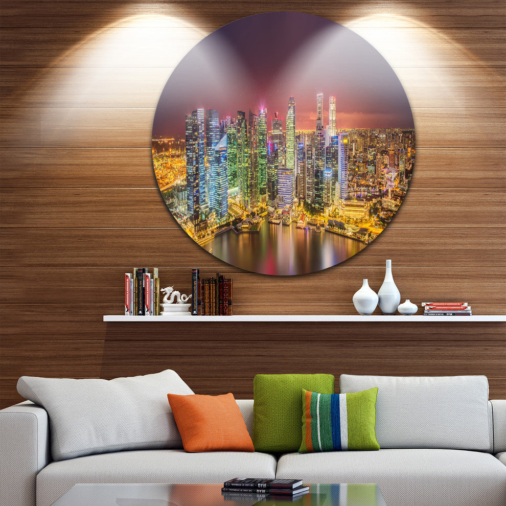 Singapore Skyline View Of Marina Bay, Cityscape Round Wall Art, 23"