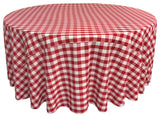LA Linen Round Gingham Checkered Tablecloth, White and Red, 108" Round
