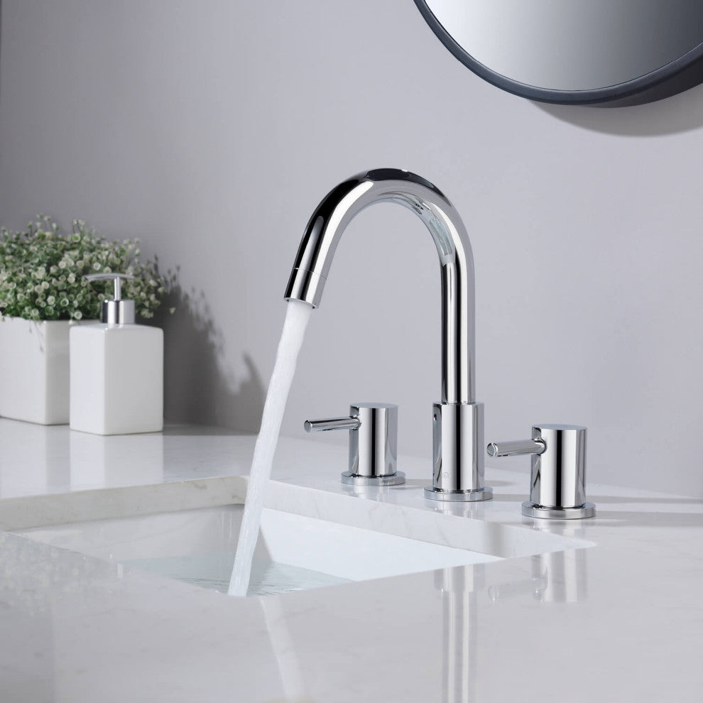 Circular Widespread Sink Faucet With Pop-Up Drain, Chrome