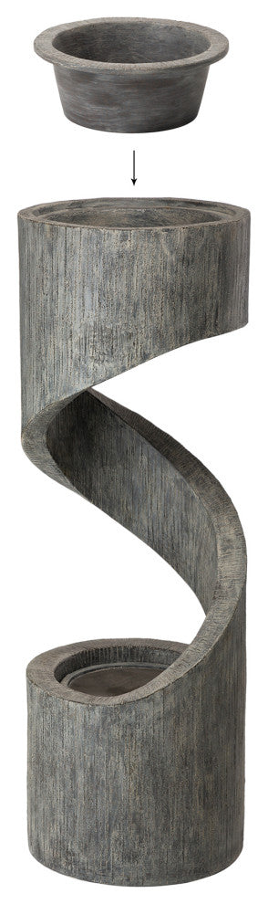 40"H Curving Shaped Outdoor Polyresin Gray Fountain With LED Light and Pump