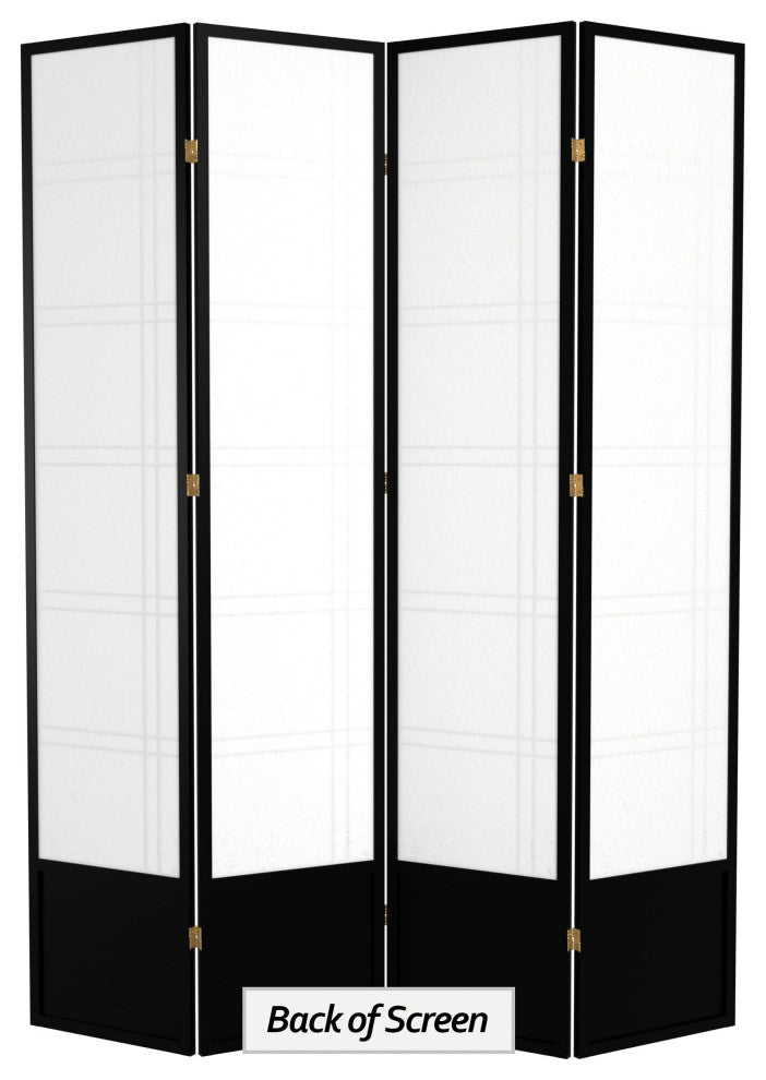 7' Tall Double Cross Shoji Screen, Black, 4 Panels