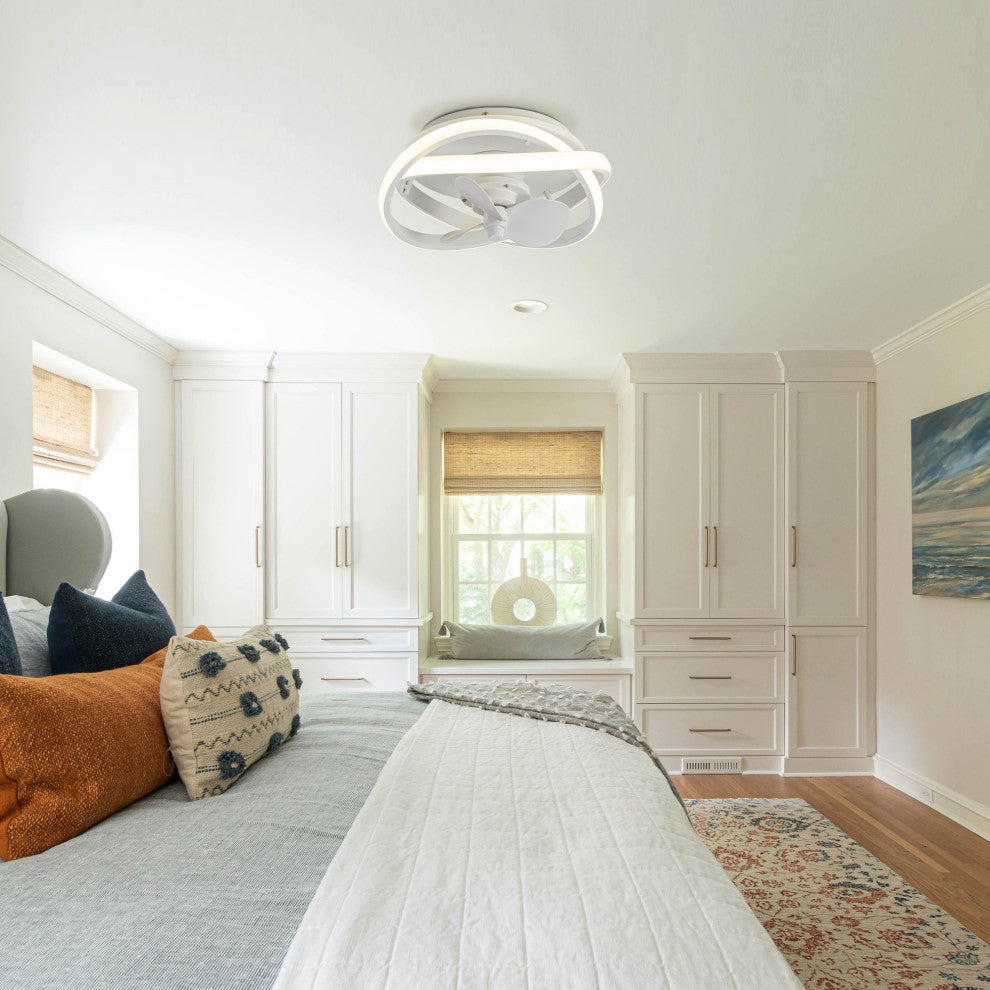 12.5-inch Modern White Small LED Flush Mount Ceiling Fan