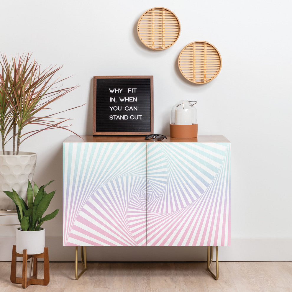 Deny Designs Beach Twista Credenza, Walnut, Gold Steel Legs