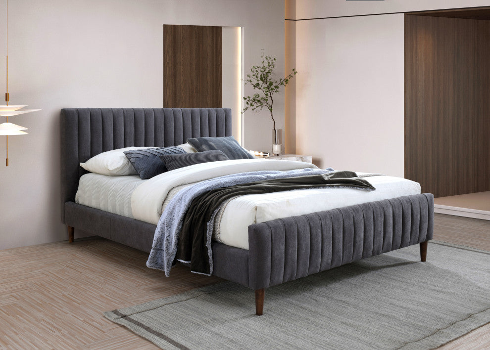 Omax Decor Spencer Upholstered Platform Bed, Dark Gray, Queen