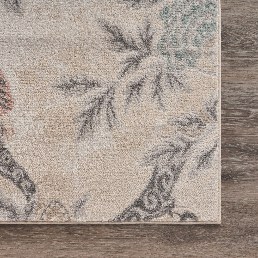 5" x 7" Soft Beige Birds and Trees Area Rug