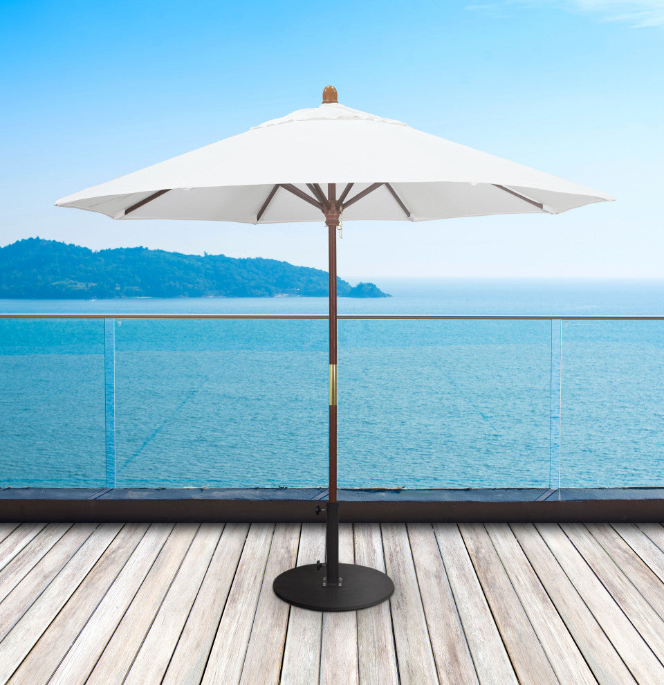 9' Square Push Lift Wood Umbrella, Sunbrella, Granite