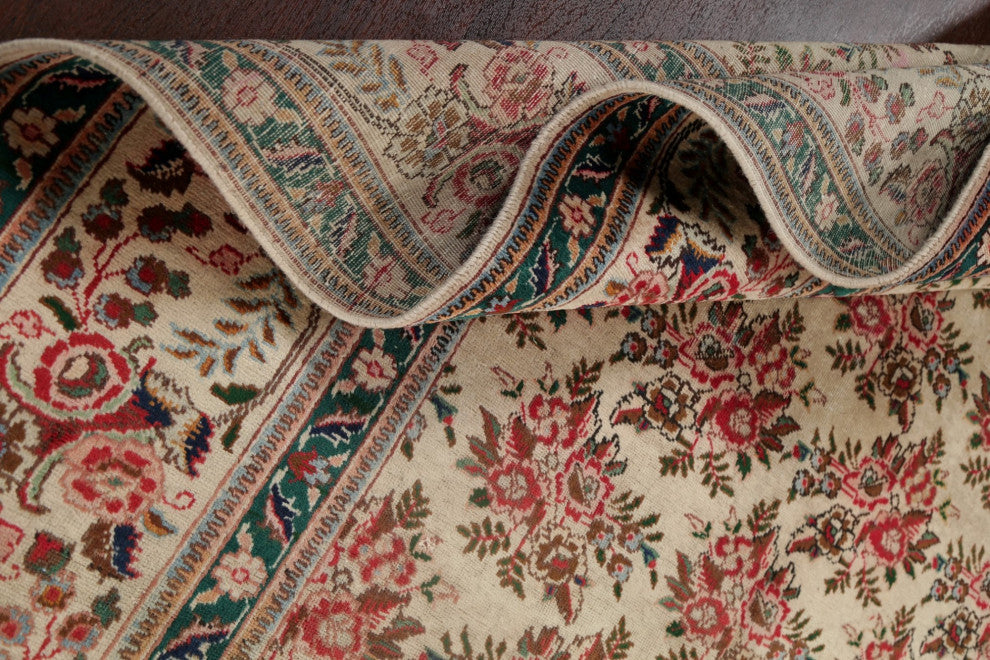 Consigned, Traditional Vintage Oriental Handmade Persian Area Rug, Beige, 10x12